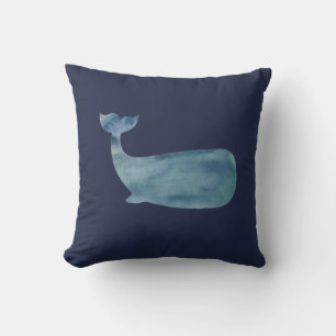 Whale Nautical Navy Blue Painting Pillow