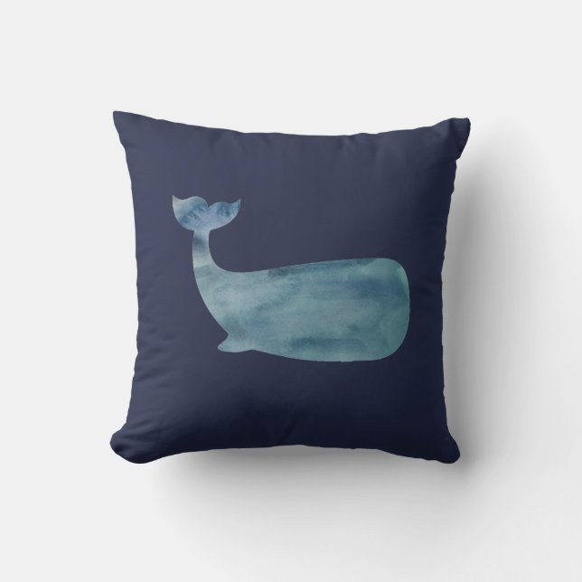 Whale Nautical Navy Blue Painting Pillow (Front)
