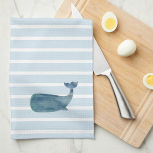 Whale Nautical Stripe Tea Towel
