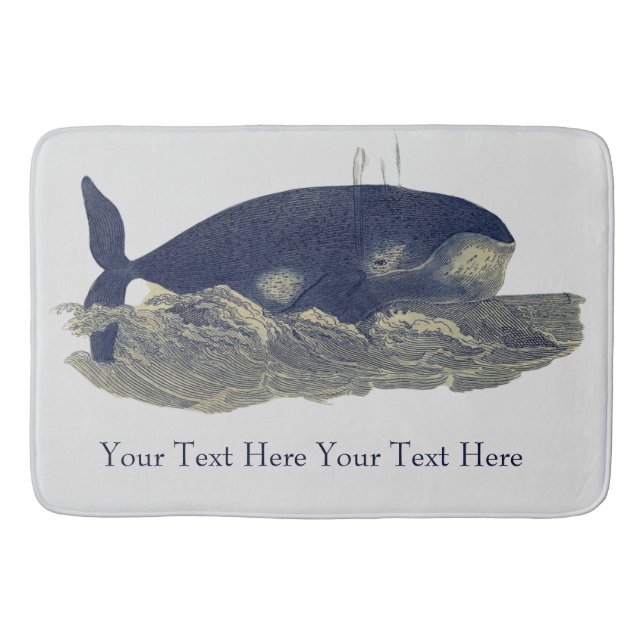 Whale Nautical Vintage Print  Custom Bath Mat (Front)