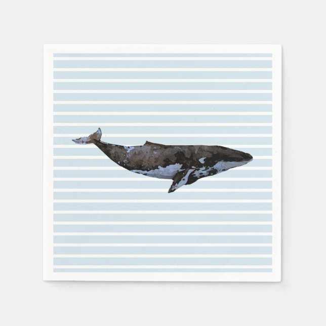 Whale Ocean Blue Stripe Paper Napkin (Front)
