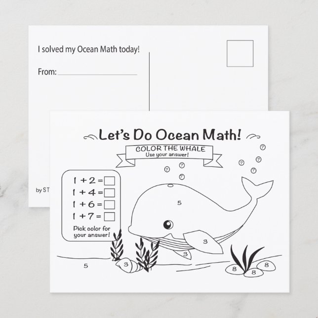 Whale Ocean Math Coloring Postcard (Front/Back)