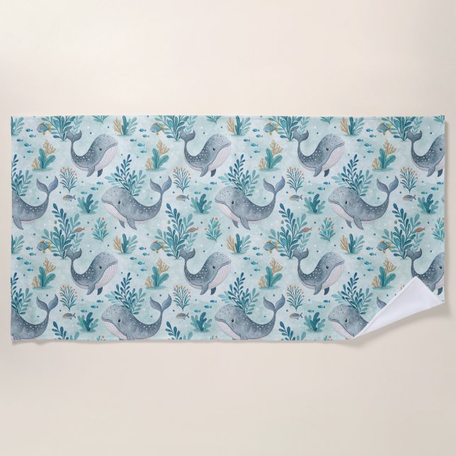 Whale Ocean Pattern Beach Towel  (Front)