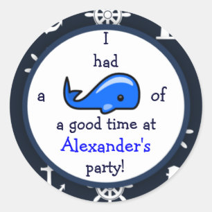 Whale Of A Good Time Nautical Theme Birthday Classic Round Sticker