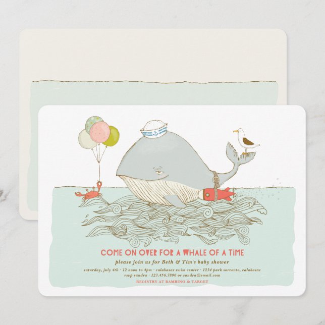 Whale of a time Baby Shower Summer Pool Party Invitation (Front/Back)