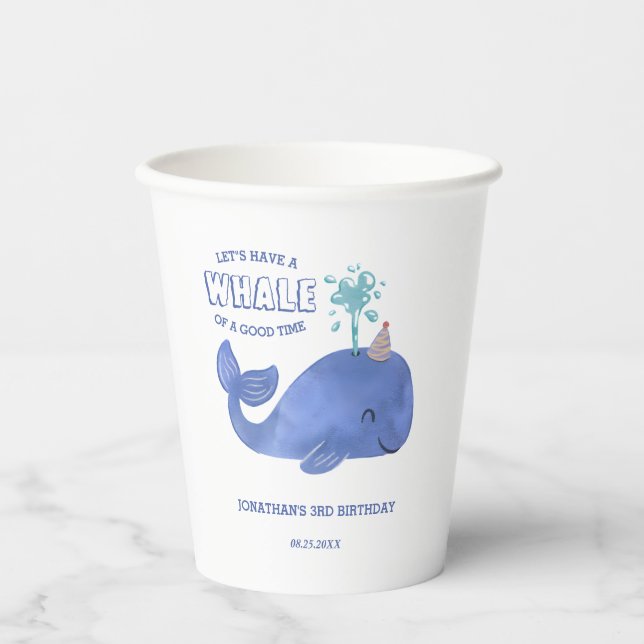 Whale Of A Time Cute Party Hat White Birthday Paper Cups (Front)