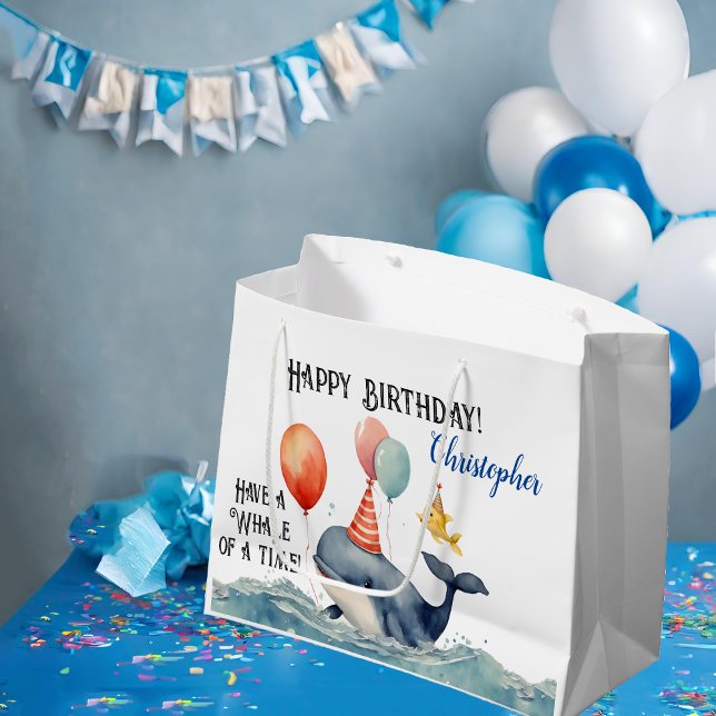 Whale of a Time Personalised Boys Birthday Large Gift Bag (Creator Uploaded)