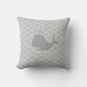 Whale on Silver Grey Waves Cushion