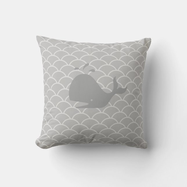 Whale on Silver Grey Waves Cushion (Front)