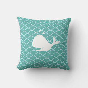 Whale on Teal Waves Cushion