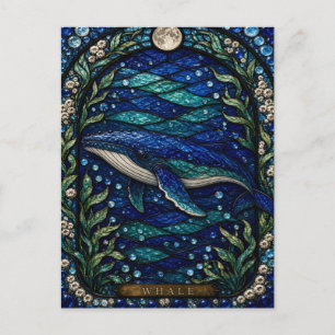 Whale Open Ocean Illumina Stained Glass Postcard