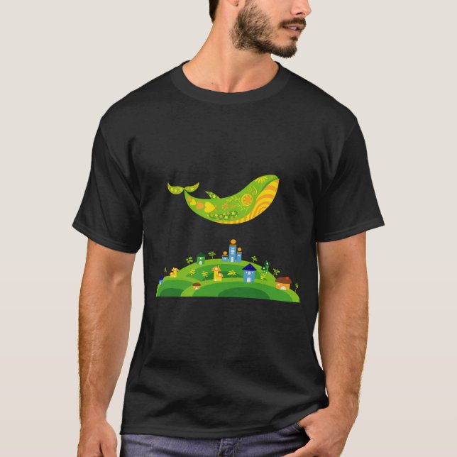 Whale over small town T-Shirt (Front)