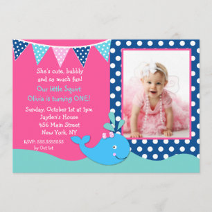 Whale Photo Birthday Party Invitations Girls