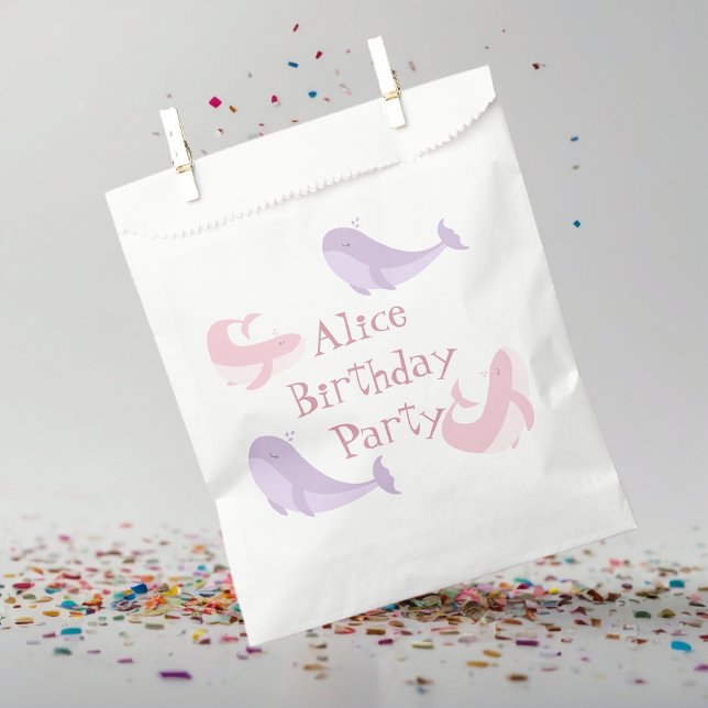  Whale Pink Lilac Pastel Ocean Fish Birthday Party Favour Bag (Creator Uploaded)