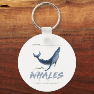 Whale Protect Whales and Ocean Watercolor Cetacean Key Ring