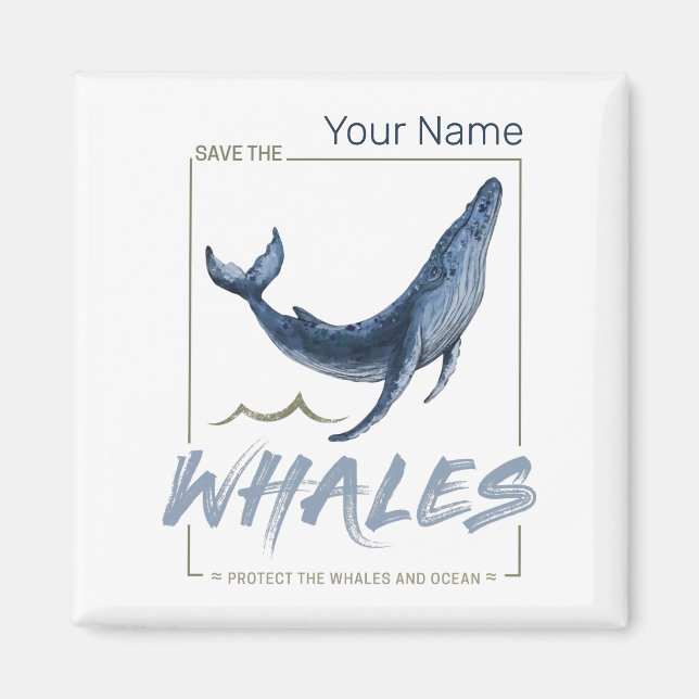 Whale Protect Whales and Ocean Watercolor Cetacean Magnet (Front)