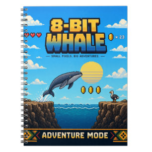 Whale, Retro 8-Bit Pixel Art Notebook