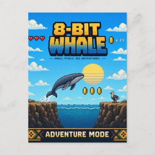 Whale, Retro 8-Bit Pixel Art Postcard