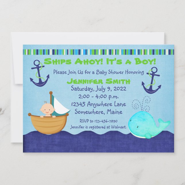 Whale Sailboat Nautical Baby Shower Invitations (Front)