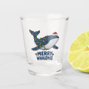 Whale Santa Hat Christmas Lights Merry Whalemas Shot Glass