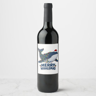 Whale Santa Hat Christmas Lights Merry Whalemas   Wine Label