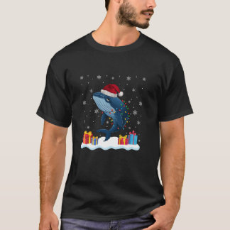 Whale Santa Hat Christmas Tree Light Xmas Pajama T-Shirt