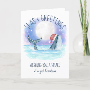 Whale Santa Sea Moon & Stars Nautical Christmas Holiday Card