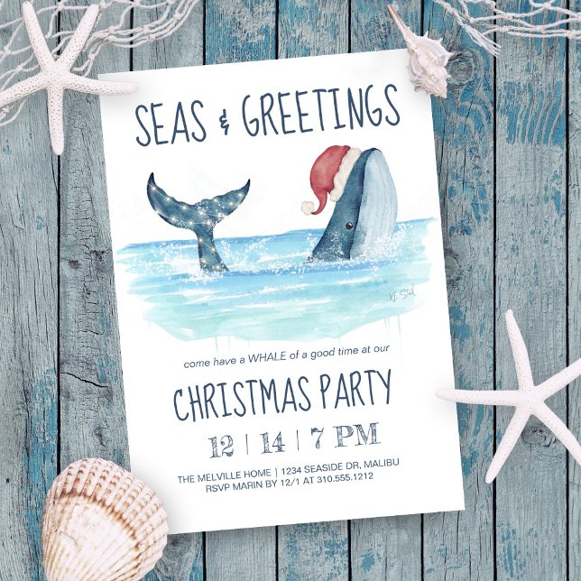 Whale Santa Sea Nautical Christmas Party  Invitation (Creator Uploaded)
