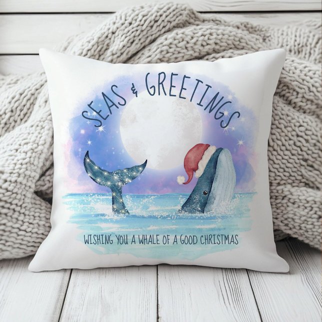 Whale Santa Sea Nautical Watercolor Christmas Cushion (Creator Uploaded)
