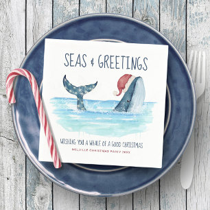 Whale Santa Sea Nautical Watercolor Christmas Napkin