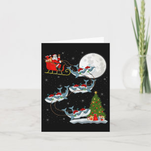 Whale Santa Sleigh Flying Funny Magical Christmas Card