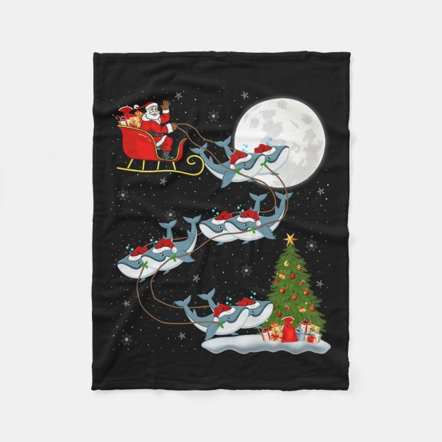 Whale Santa Sleigh Flying Funny Magical Christmas  Fleece Blanket (Front)
