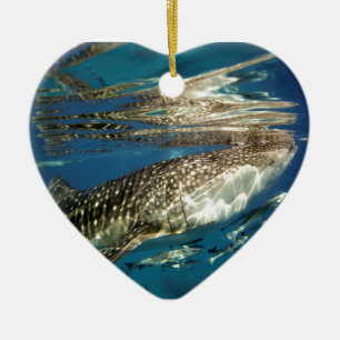 Whale shark and remora fish ceramic ornament