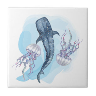 Whale Shark. Watercolor Ceramic Tile