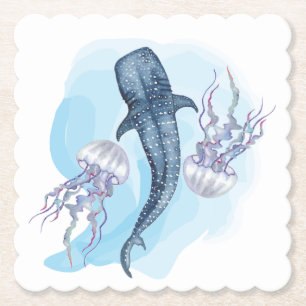 Whale Shark. Watercolor Paper Coaster