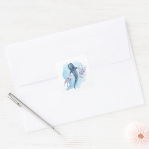Whale Shark. Watercolor Square Sticker