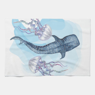 Whale Shark. Watercolor Tea Towel