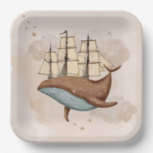 Whale Ship Pastel Gender-Neutral Birthday Paper Plate