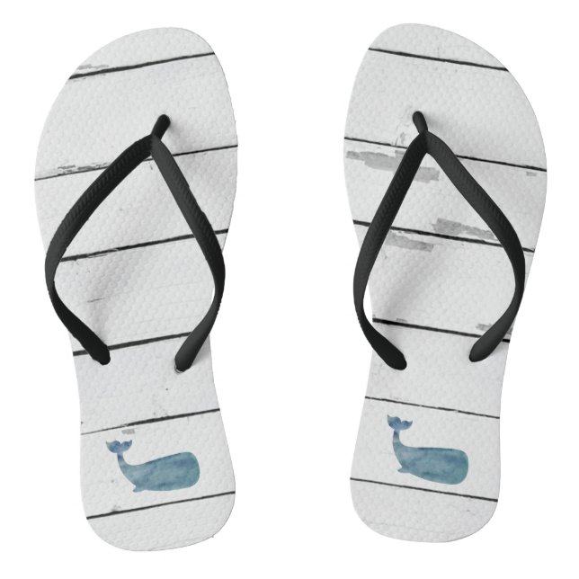 Whale Shiplap Coastal Style Flip Flops (Footbed)