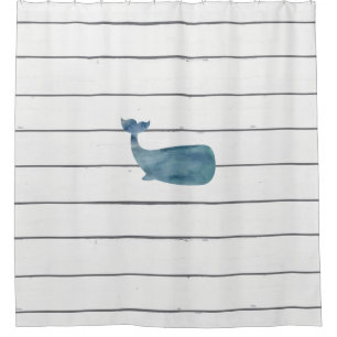Whale Shiplap Pattern Coastal Shower Curtain