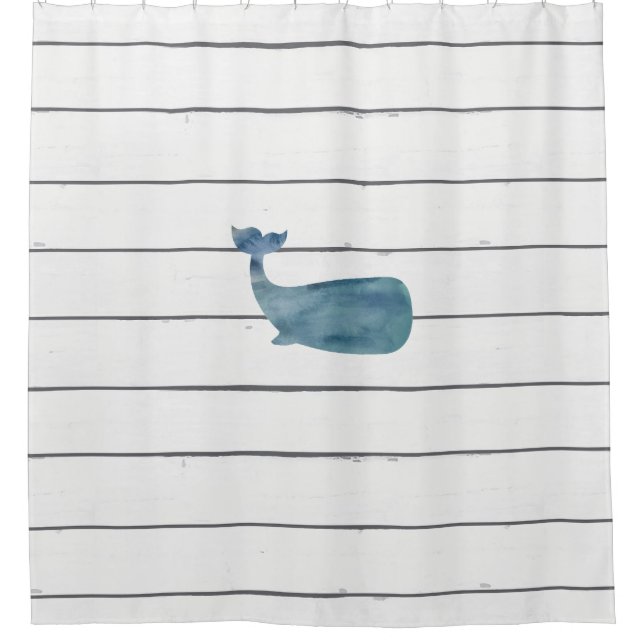 Whale Shiplap Pattern Coastal Shower Curtain (Front)