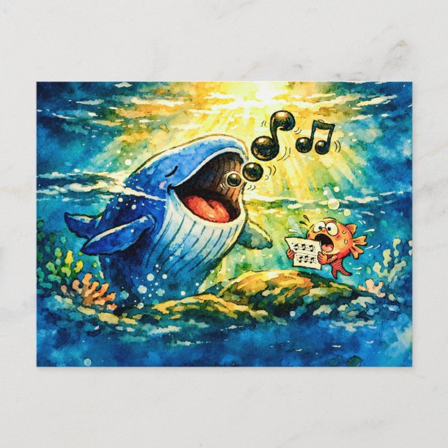 Whale singing duet with fish   postcard (Front)