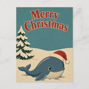 Whale Snow Ground Animal Christmas Postcard