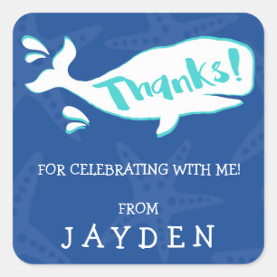 Whale Splash Thank You Birthday Stickers