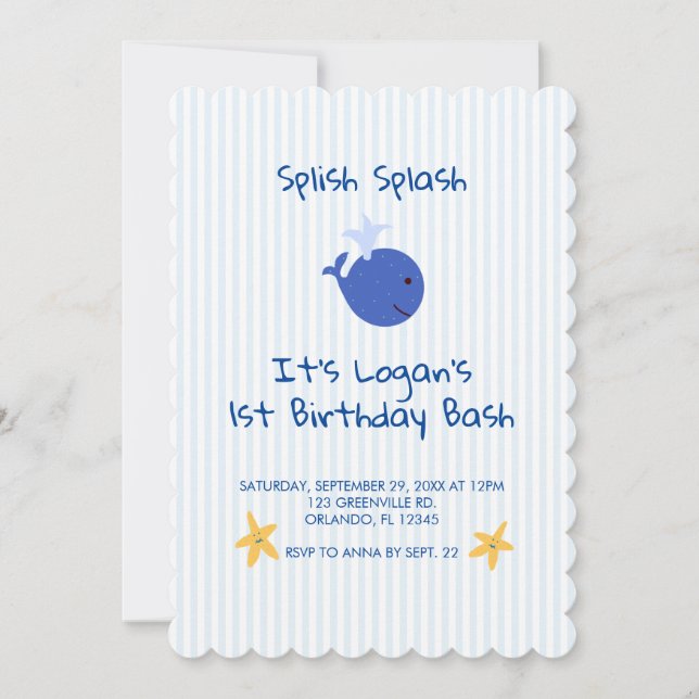 Whale Starfish Nautical  First Birthday Invitation (Front)