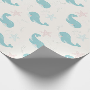 Whale & Starfish Pattern White Cream Wrapping Paper