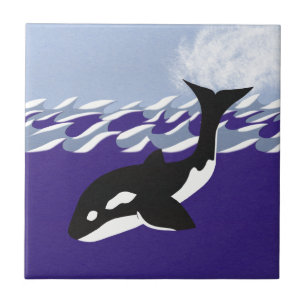 Whale Swimming in the Ocean Ceramic Tile