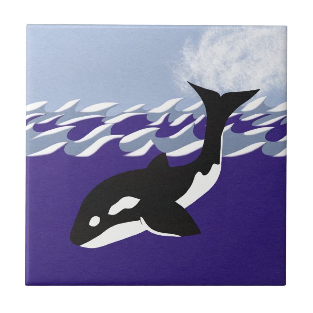 Whale Swimming in the Ocean Ceramic Tile (Front)