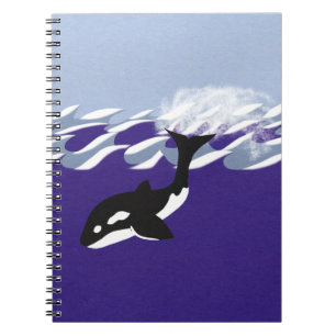 Whale Swimming in the Ocean Whimsical Cartoon Art Notebook