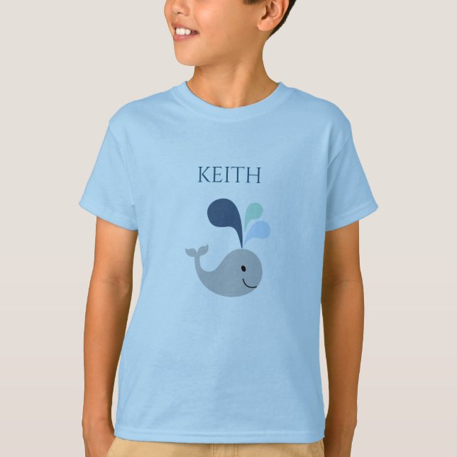 WHALE t-shirt with personalised name. (Front)